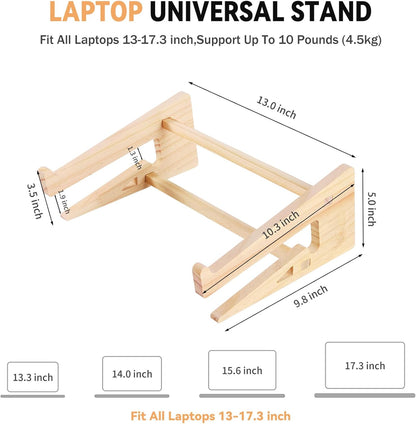 Wood Laptop Stand for Desk (for Macbook Pro/Air, Dell, HP, Lenovo with 13.3 to 17.3 Inches Laptops)