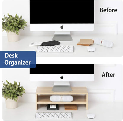 Wooden Computer Monitor Stand with 2 Tiers - Desk Organiser