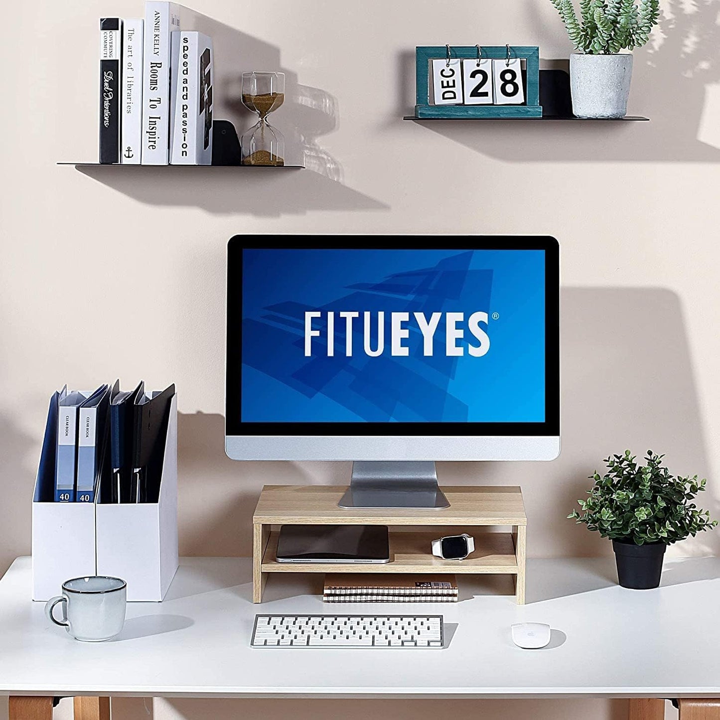 Wooden Computer Monitor Stand with 2 Tiers - Desk Organiser