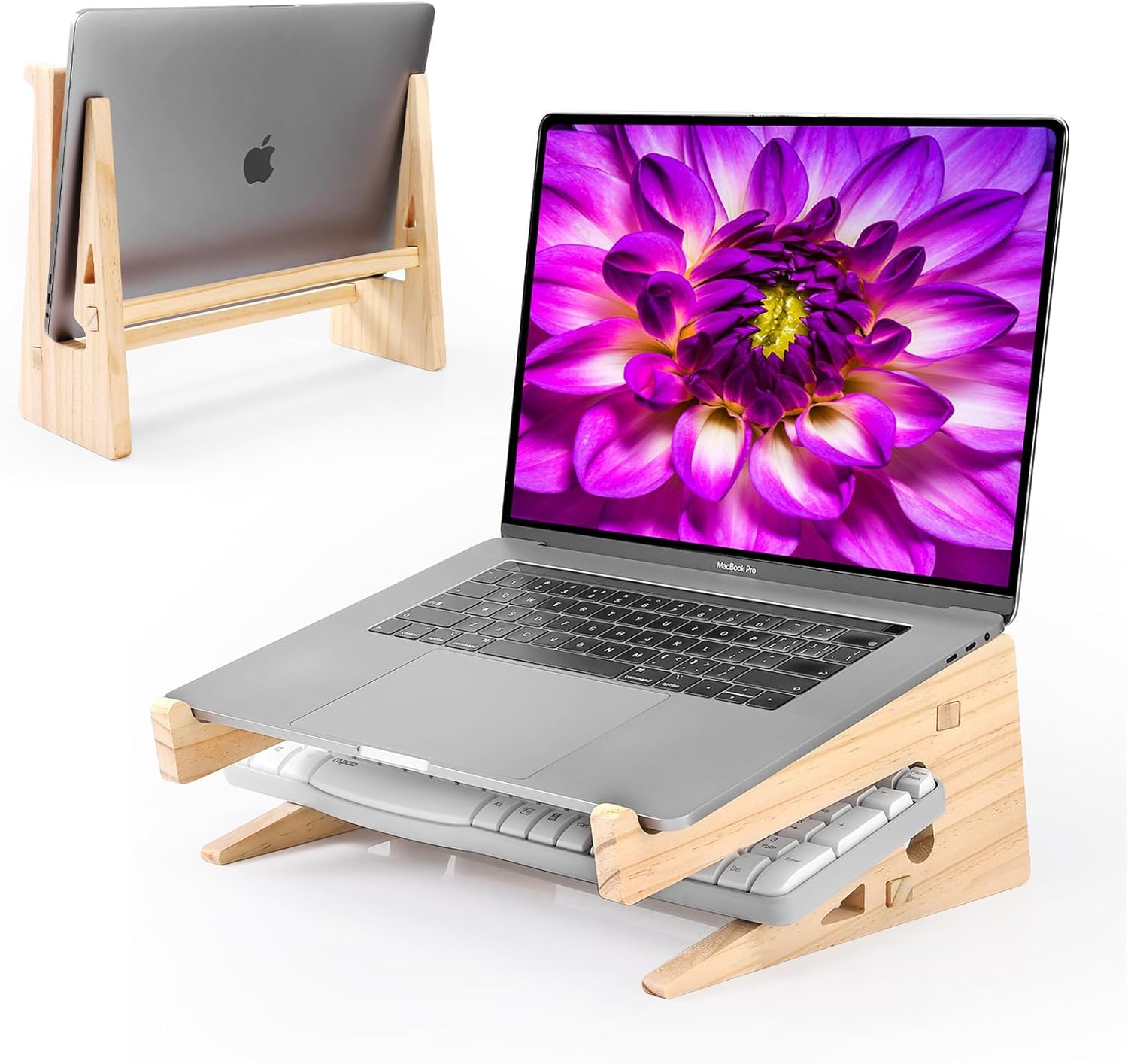 Wood Laptop Stand for Desk (for Macbook Pro/Air, Dell, HP, Lenovo with 13.3 to 17.3 Inches Laptops)