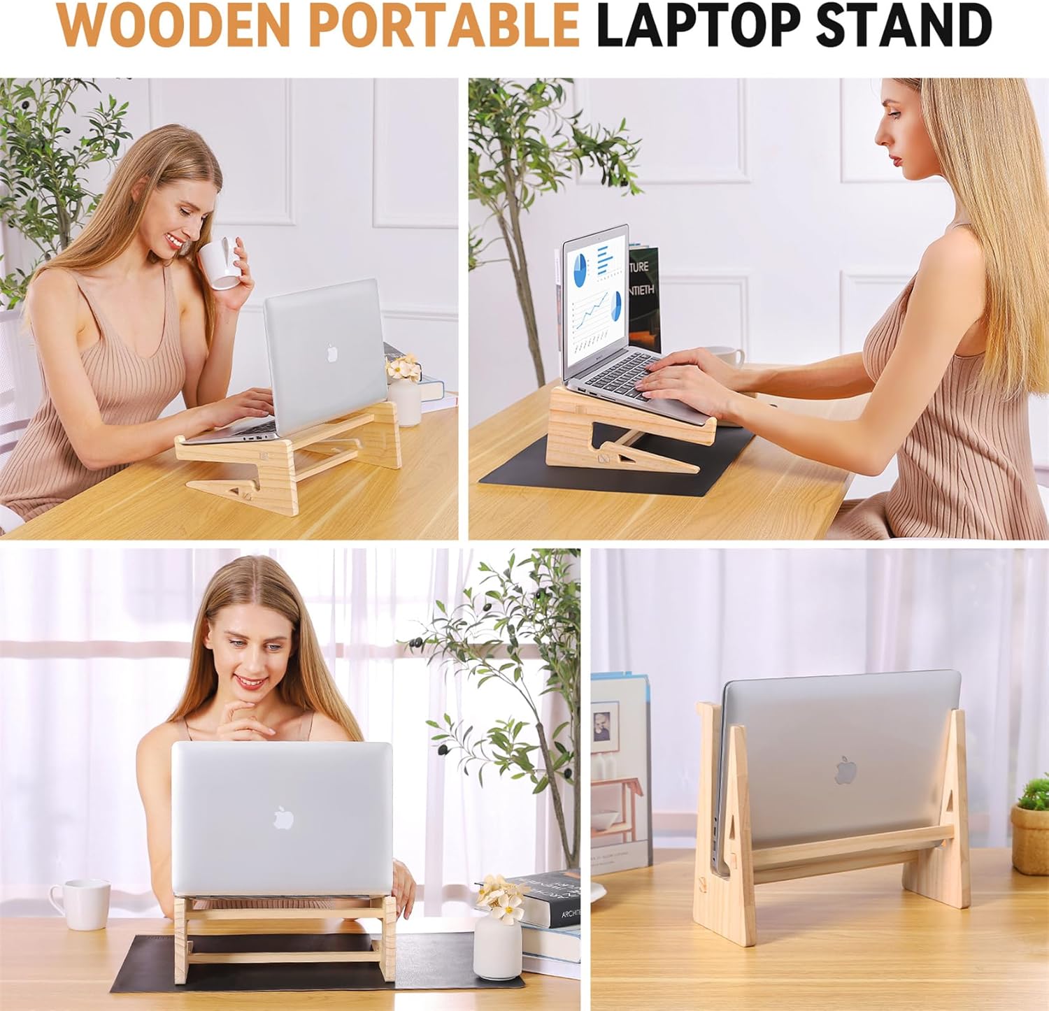 Wood Laptop Stand for Desk (for Macbook Pro/Air, Dell, HP, Lenovo with 13.3 to 17.3 Inches Laptops)