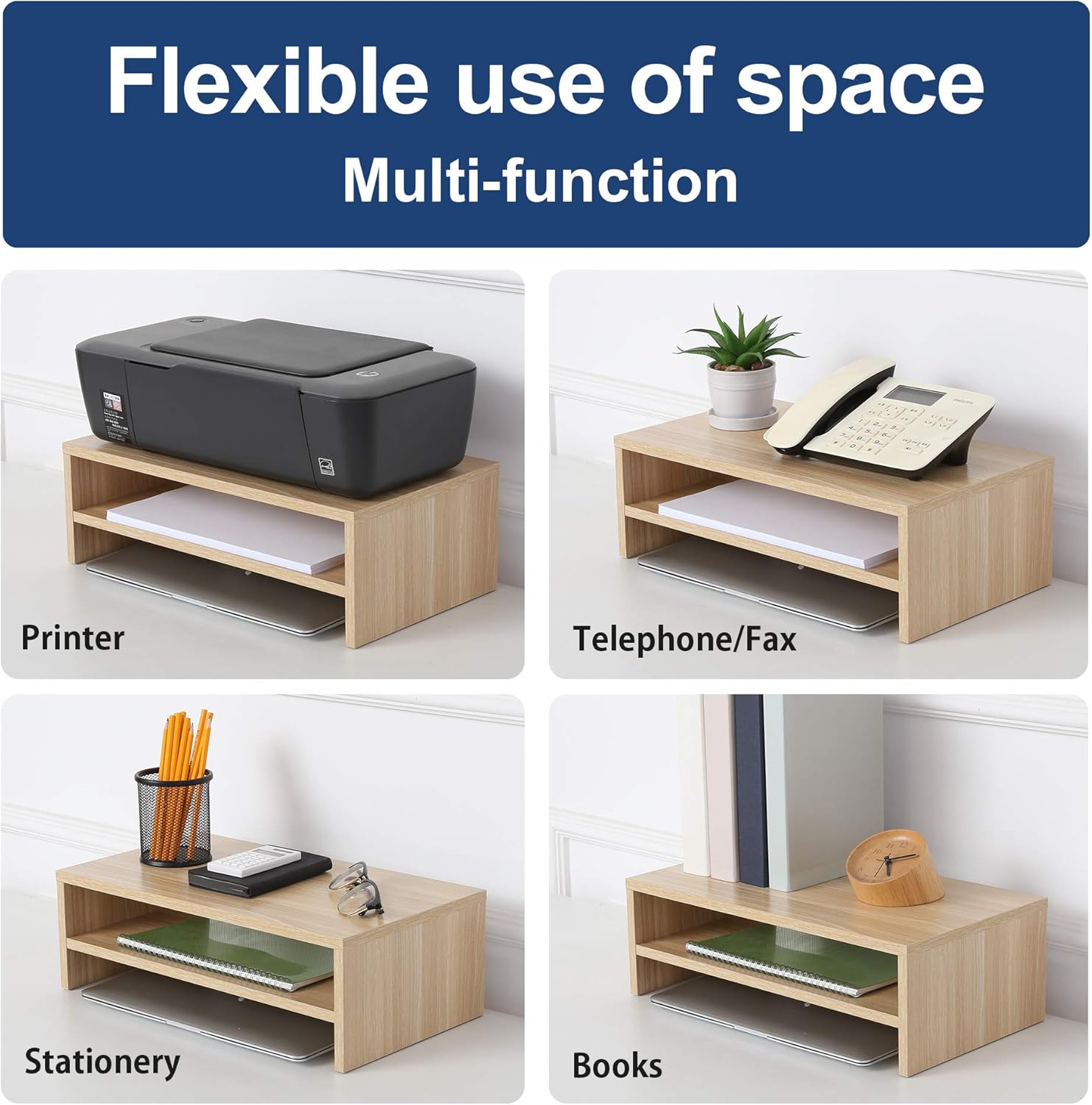 Wooden Computer Monitor Stand with 2 Tiers - Desk Organiser